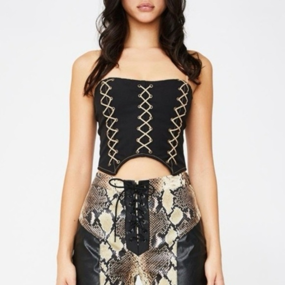 I.AM.GIA Loretta Black and Gold Lace-Up Corset Top
